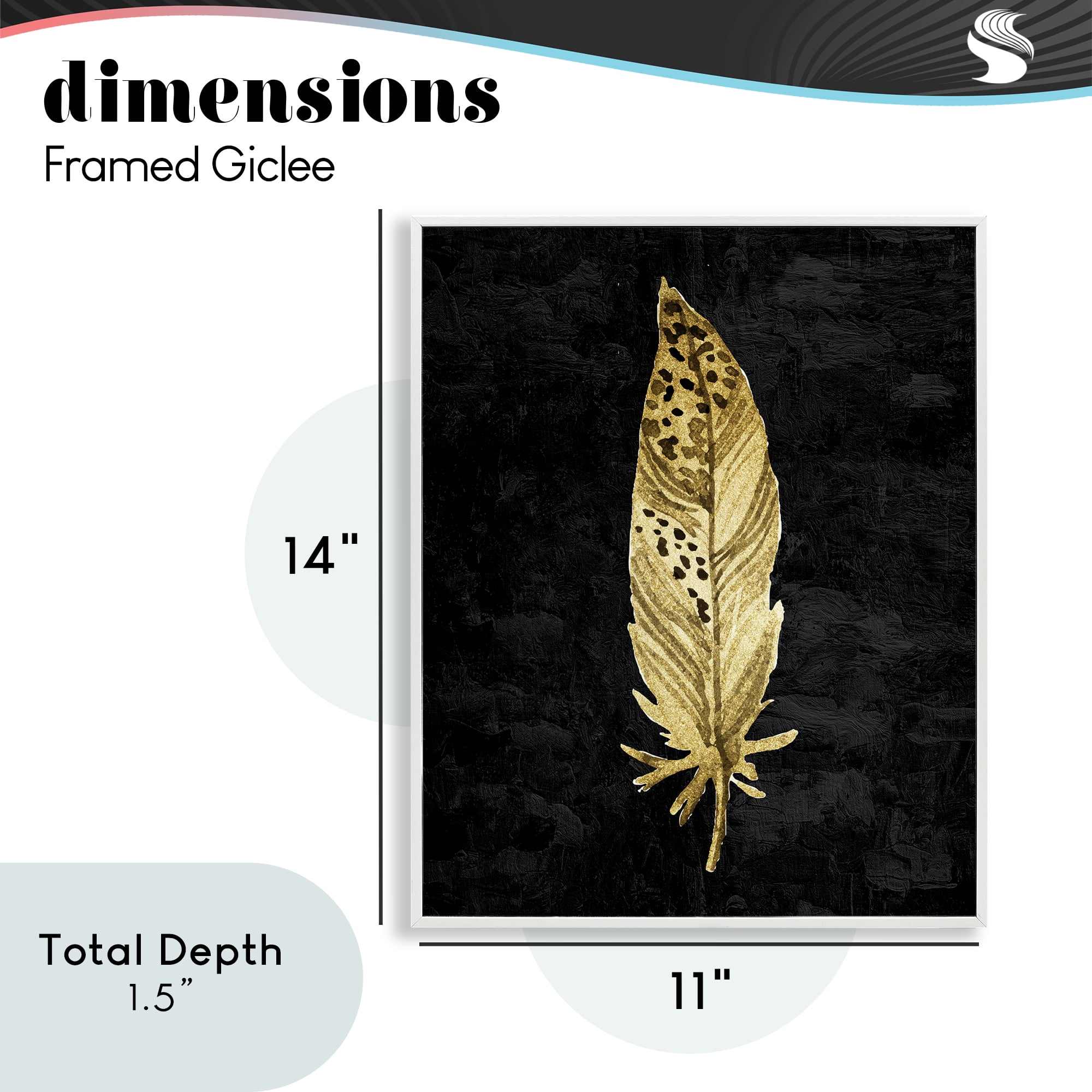 Speckled Feather on Black White Framed Giclee Art, design by Kim Allen