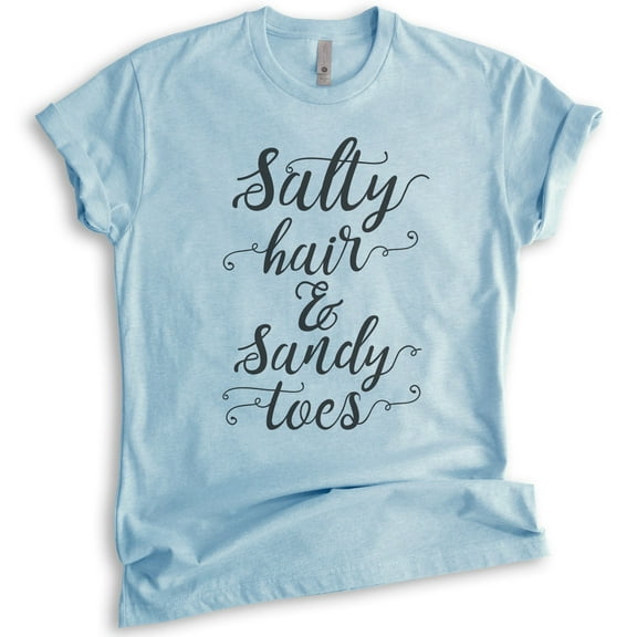Salty Hair And Sandy Toes T-Shirt, Unisex Women's Men's Shirt, Beach Shirt, Vacation Shirt, Vacay Shirt, Heather Light Blue, Medium