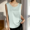 thumbnail image 2 of ibuvkizy Womens Silk Satin Tank Tops,Women's Spring Summer Solid Color Round-Neck Sleeveless Casual Shirt Top Mint Green,XL, 2 of 4