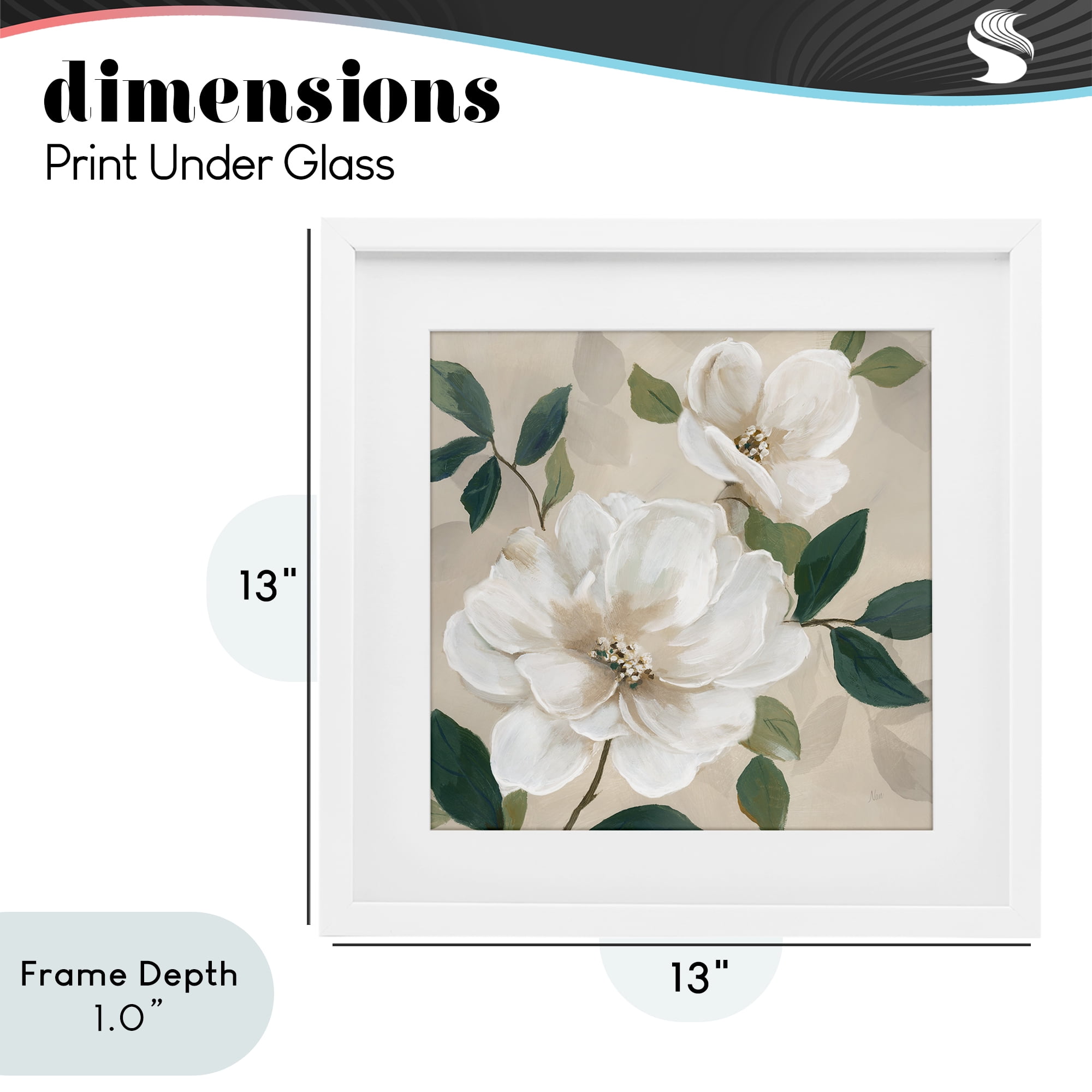 Stupell Industries Serene White Magnolia Study White Framed Print Under Glass, design by Nan