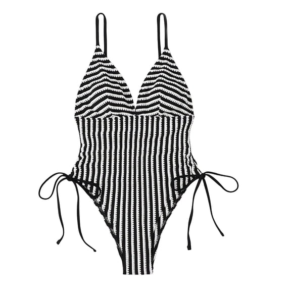 Sngxgn Women Swimsuits Printing Notched V Neck(Black,L)