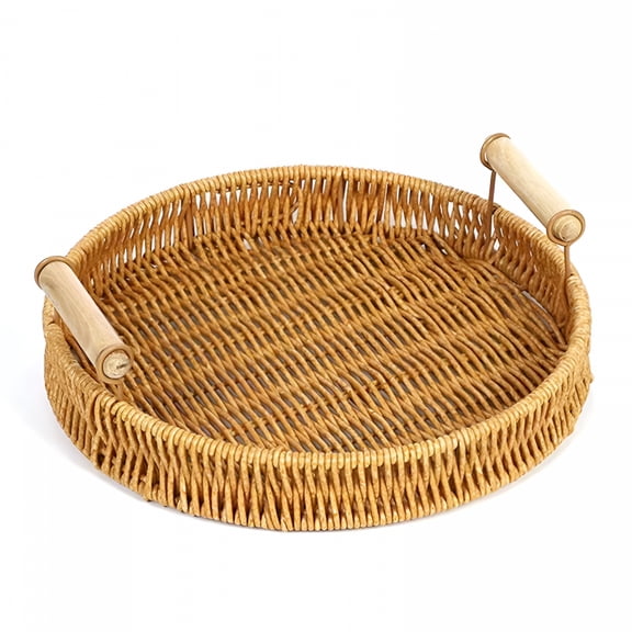 ACDANC Rattan Basket Tray with Handle, Fruit Bread Basket, Large Wicker Basket Handicraft, Woven Tray, Decorative Tray for Table, Fruit and Bread Basket for Camping