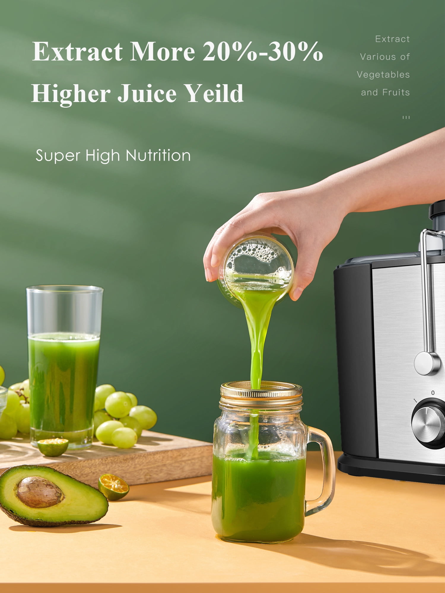 Juilsit Juicer Machines 400W, Dual Speed Centrifugal Juicer with Non-Drip