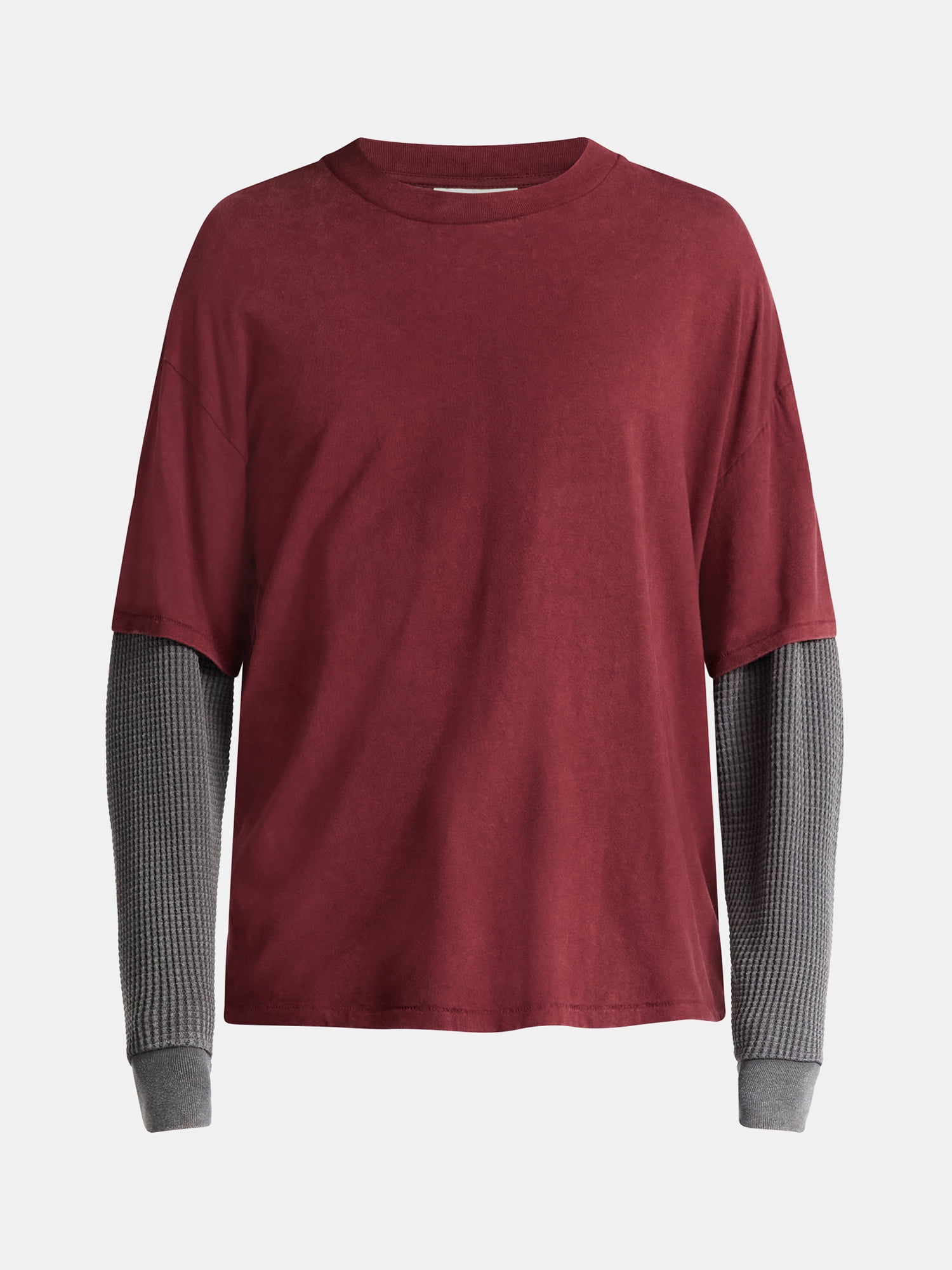 No Boundaries Cotton Washed Tee with Layered Long Sleeves, Men's & Big Men's