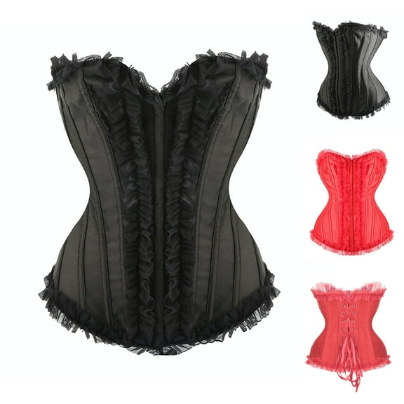 Elainilye Fashion Bodyshapers Tummy Control Women Court Gothic Corset Lace Breasted Outer Wear Sexy Bodysuit,Red