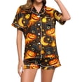 thumbnail image 6 of Xdegoge Women'S Flaming Pumpkin and Moon Pajamas Set Short Sleeve Sleepwear Halloween Casual Soft Loungewear Button Down Shirt and Shorts 2 Piece Comfy Pjs Set, 6 of 8