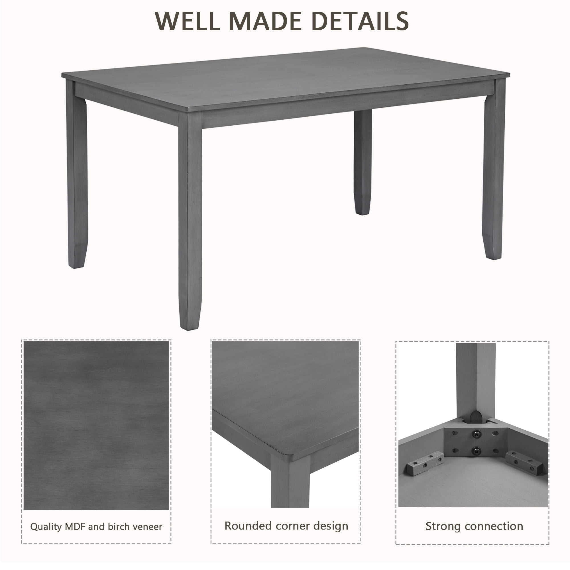 Gewnee 6 Piece Kitchen Dining Table Set,Rectangular Table with 4 Upholstered Chairs and a Bench,Wood Dining Room Table Set for 6 People,Dining Furniture Set.Gray