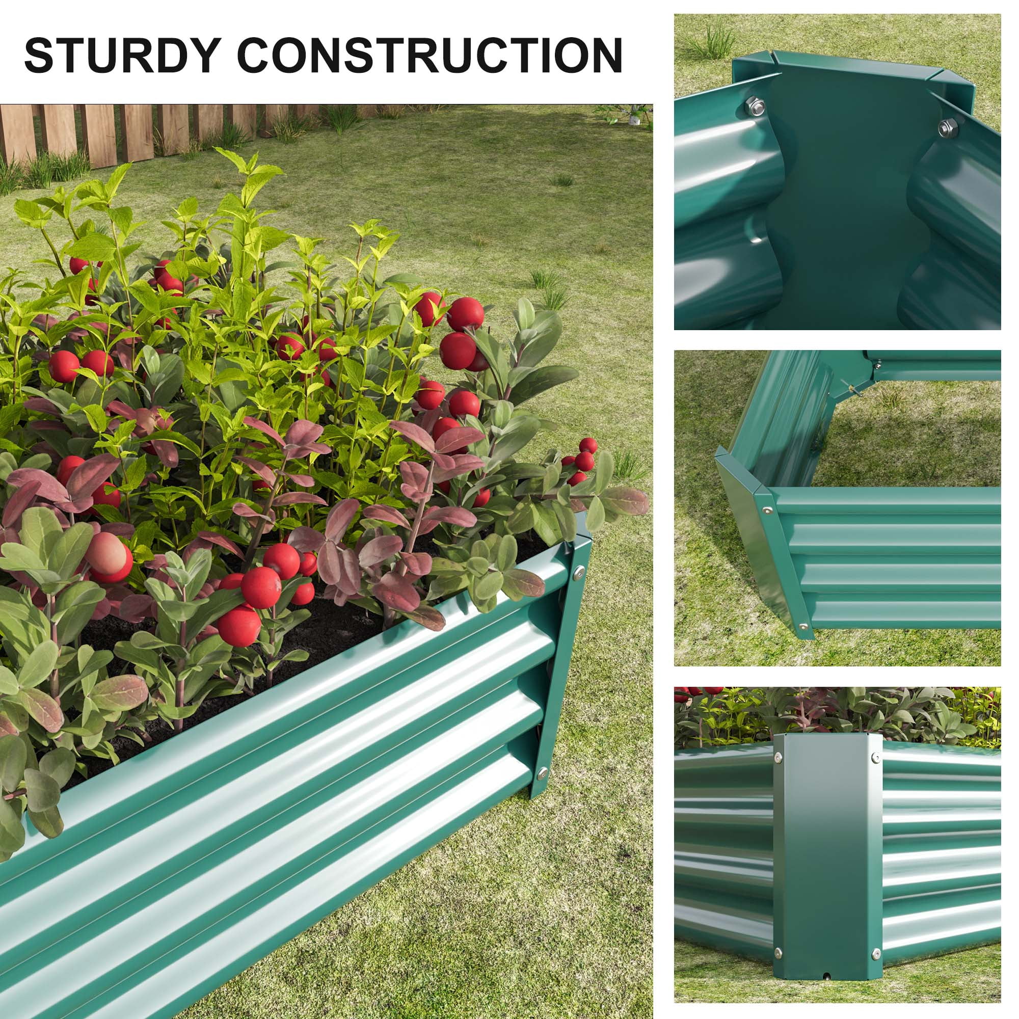 Aukfa Raised Garden Bed Kit - Garden Outdoor Planter Box for Vegetables - 4 ft x 2 ft - Green