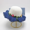 thumbnail image 2 of Girls Summer Straw Hat Wide Brim Straw Sun Cap UV Protection Cute Lace Design Beach Hat Navy Free Size, 2 of 4