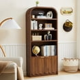 thumbnail image 3 of YOCWO 70" Tall Arched Bookcases with 2 Doors & 4 Shelves, Wooden Bookshelf with Wave Panel and Curved Top for Living Room Office, Walnut, 3 of 8