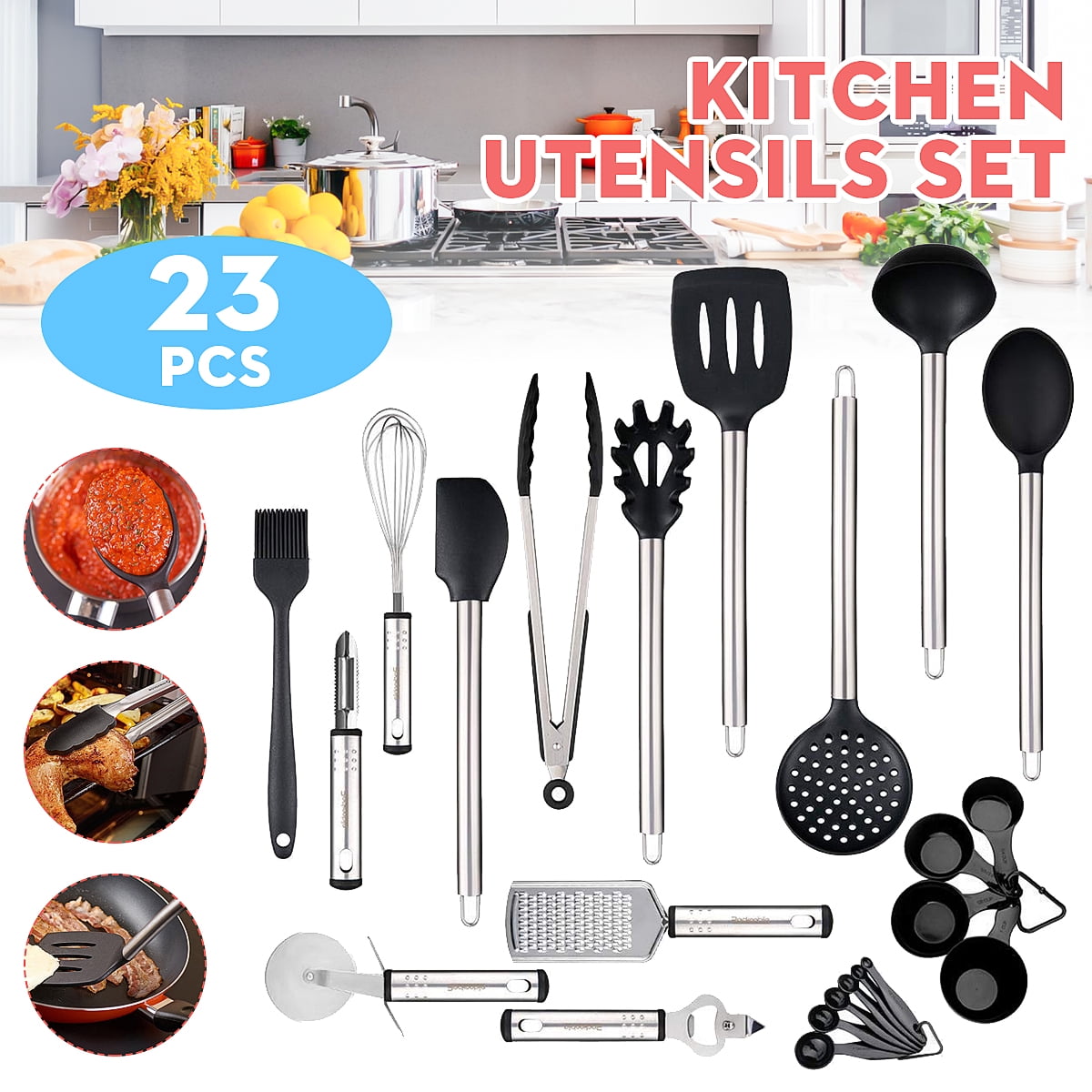 23Pcs Cooking Set Kitchen Utensil Tools, Stainless Steel and Nylon