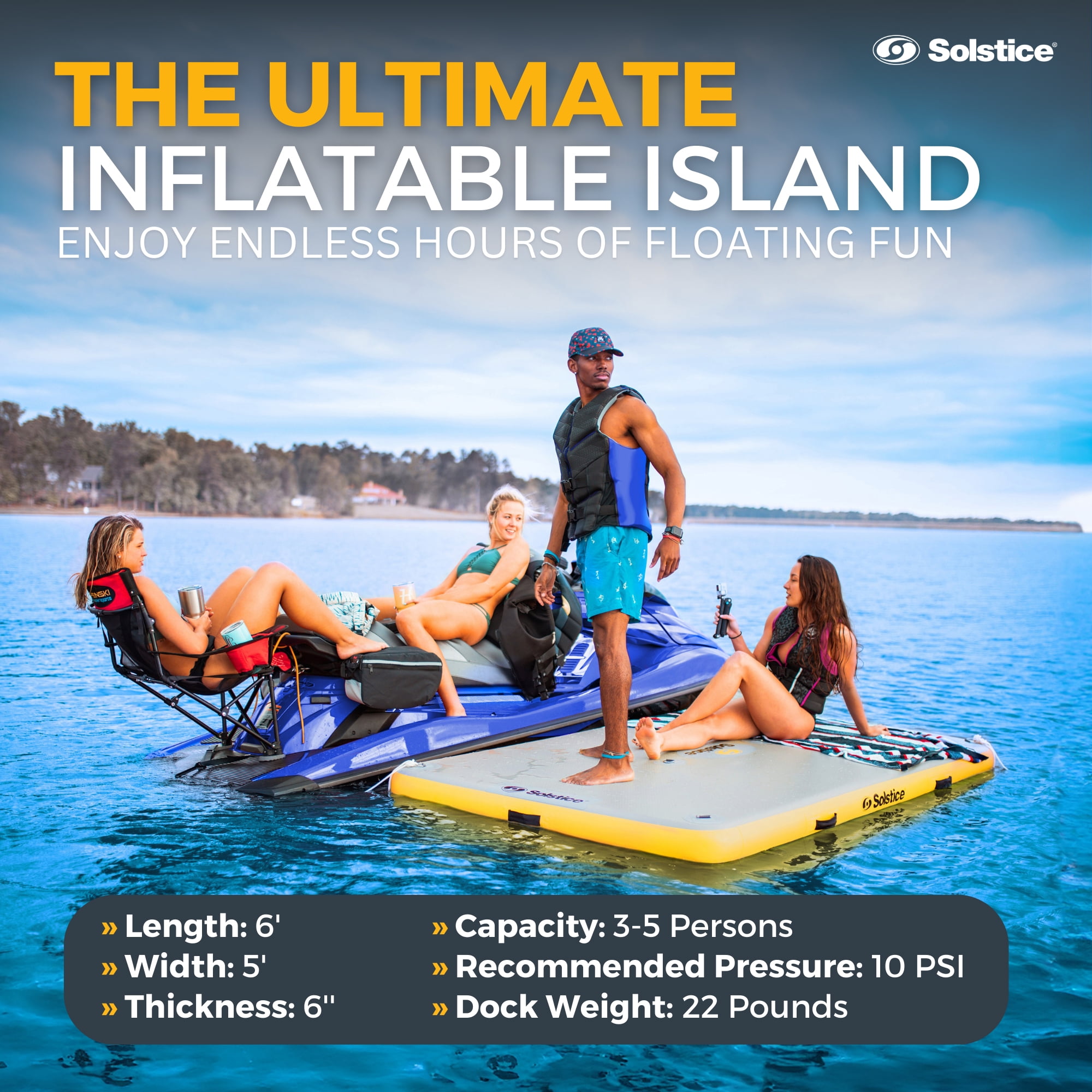 Solstice Inflatable Floating Dock Rafting Platform w/Pump & Bag, Multi