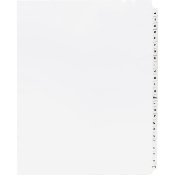 Business Source A-Z Tab Table of Contents Index Dividers - Printed Tab(s) - Character - A-Z - 25 Tab(s)/Set - 8.5" Divider Width x 11" Divider Length - Letter - 3 Hole Punched - Wh | Bundle of 5