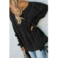 thumbnail image 4 of Women's Black/Sky Blue Love Letters Cable Knit Lace Up Sweater, 4 of 13