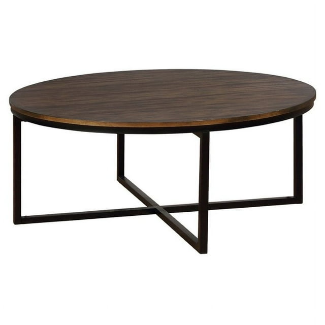 Alaterre Table Basse Ronde en Bois d'Acacia avec Pieds en Métal, Moka Antique