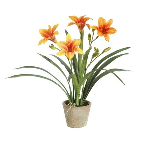 Winward Silks Day Lily Desk Top Flowering Plant in Pot