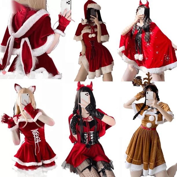 Disfraz de Papá Noel para mujer, serie navideña, para fiesta, alce de nieve, vestido rojo, capa, uniforme de cuerda, pijama sexy para cosplay