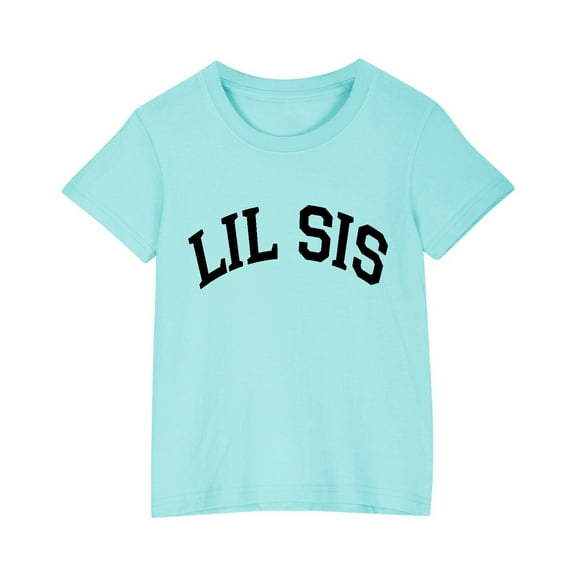 AHTJRT Sibling Matching Tshirts for Girls Funny Cute Little Sister Printed Shirts Short Sleeve Tee Tops Lounge Outdoor Family Tops Light Blue 5 Years