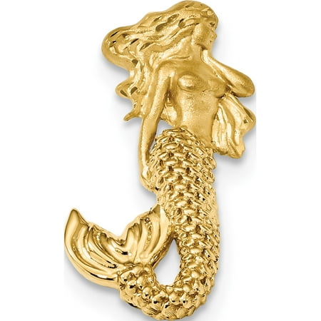 Leslies Fine Jewelry Designer 14K Yellow Gold Polished and Satin Diamond-cut Mermaid Chain Slide Pendant