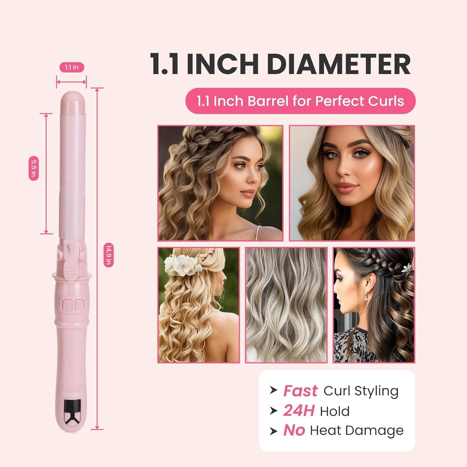 Automatic Rotating Curling Iron, 1.1-Inch Auto Hair Curler with 4 Temperature Settings & LCD Display, Anti-Scald & Dual Voltage