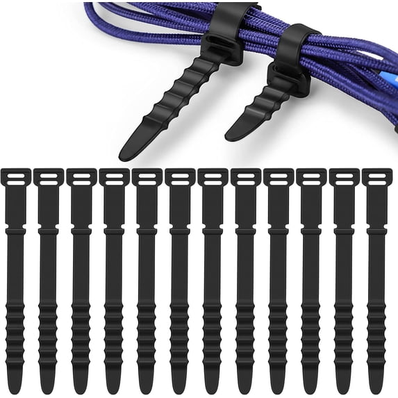 - 12 Pack Reusable Silicone Cable Zip Ties, 4.5 Inch Elastic All-Purpose Cord Organizer Straps for Bundling and Organizing Cable Wire, Headphones, Management Home Office Table (Black)