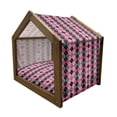 thumbnail image 2 of Abstract Pet House, Argyle Motif with Diamonds and Lozenges Infinite Symmetric Stripes Image, Outdoor & Indoor Portable Dog Kennel with Pillow and Cover, 5 Sizes, Pale Pink Black Grey, by Ambesonne, 2 of 5