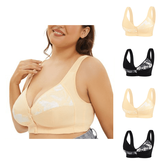 Ahuyic Womens Bra,Summer Plus Size Bra,Womens Leopard-Print Front Buckles Underwear No Steel Close Bra,Beige,M