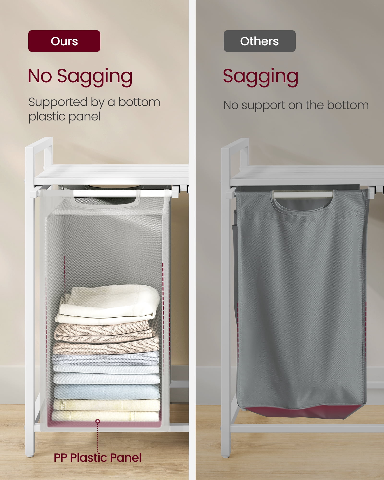 Laundry Hamper, Laundry Basket, Laundry Sorter with 2 Pull-Out and Removable Bags, Shelf, Metal Frame, 2 x 12.1 Gallons