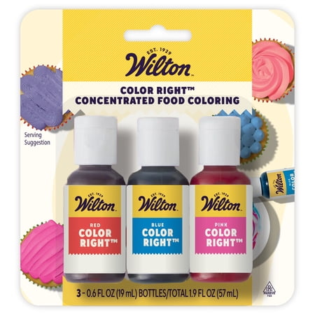 Wilton Color Right Food Coloring Set Concentrated for Baking & Cake Decorating No Taste 1 oz. 3 Bottles