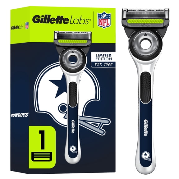Gillette Labs Official Cowboys Licensed Razor for Men, Perfect for Game Day Grooming, Gillette Labs with Exfoliating Bar, 1 Handle, 1 Blade Refill