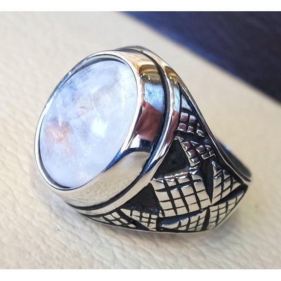 Natural Blue Fire Rainbow Moonstone Mans Ring, 925 Sterling Silver Ring, Oval Cabochon Gemstone Mans Ring, Designer Healing Man Ring, Gift For Him, Moonstone Arabic Silver Ring, Signet Ring