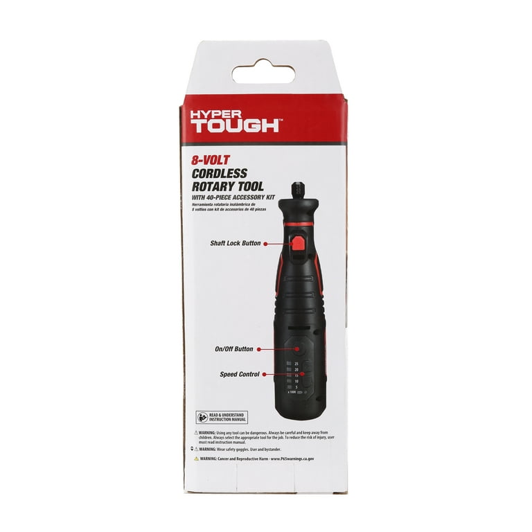 Hyper Tough 8V MAX Cordless Rotary Tool Non Removable 1.5 Ah Battery with Charger 40 Piece Accessory Kit Plastic Storage Case New Condition Walmart