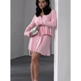 thumbnail image 5 of Women'S Two-Piece Knit Set Long Sleeve V-Neck Sweater with Ruffle Hem Mini Skirt Loungewear Pink S, 5 of 7