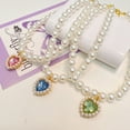 thumbnail image 3 of rygai Pet Necklace Love Heart Fake Crystal Shiny Faux Pearls Adjustable Elegant Universal Cat Small Dog Puppy Collar Jewelry Pet Supplies,Green, 3 of 8