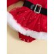 thumbnail image 5 of Conjunto navideño de terciopelo con ribete de piel para niñas pequeñas, mono de Papá Noel y diadema, 5 of 6