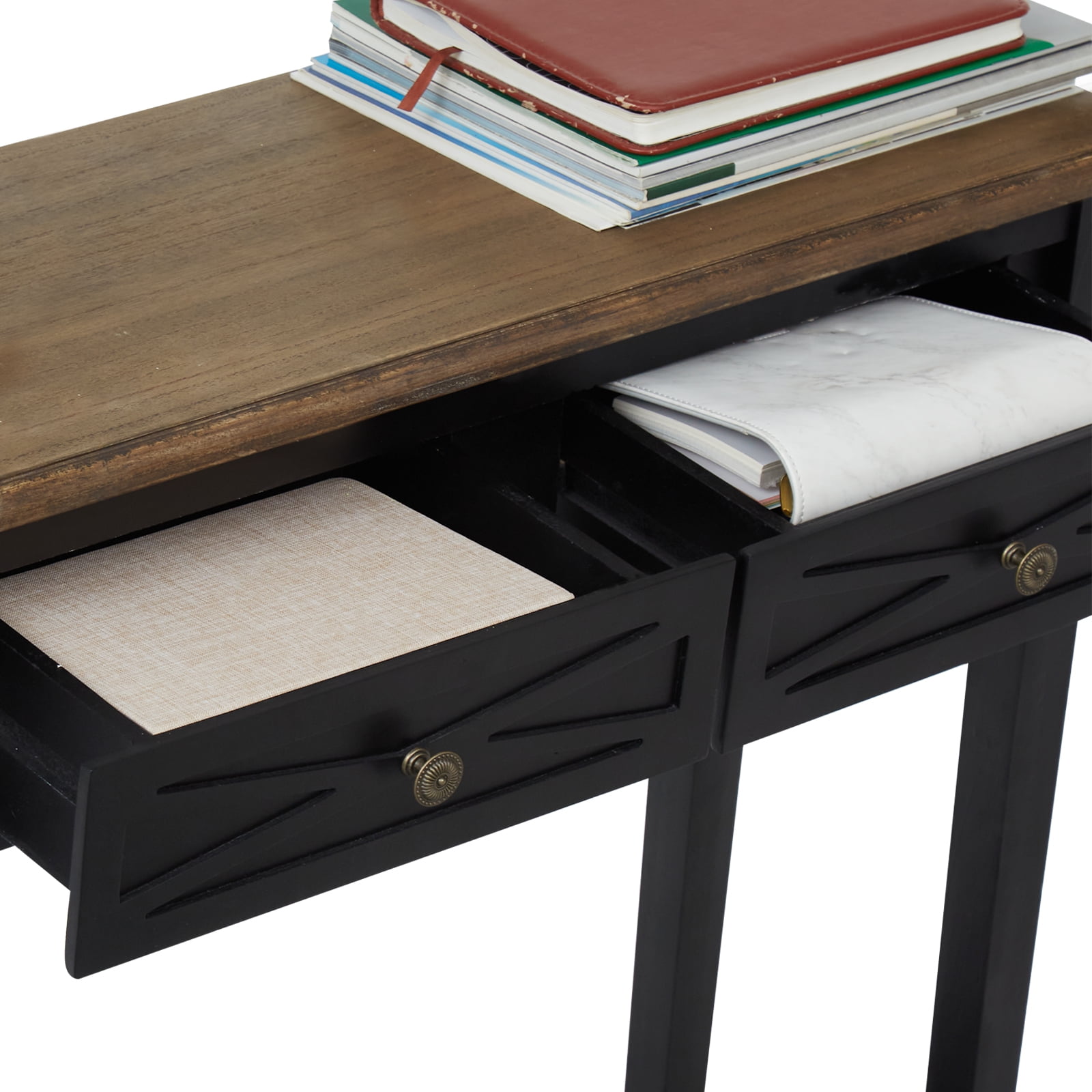 Kinbor Narrow Console Sofa Table Entryway Hallway Decoration, Modern Nightstand Side Table Accent Furniture with Drawers Shelf, Black