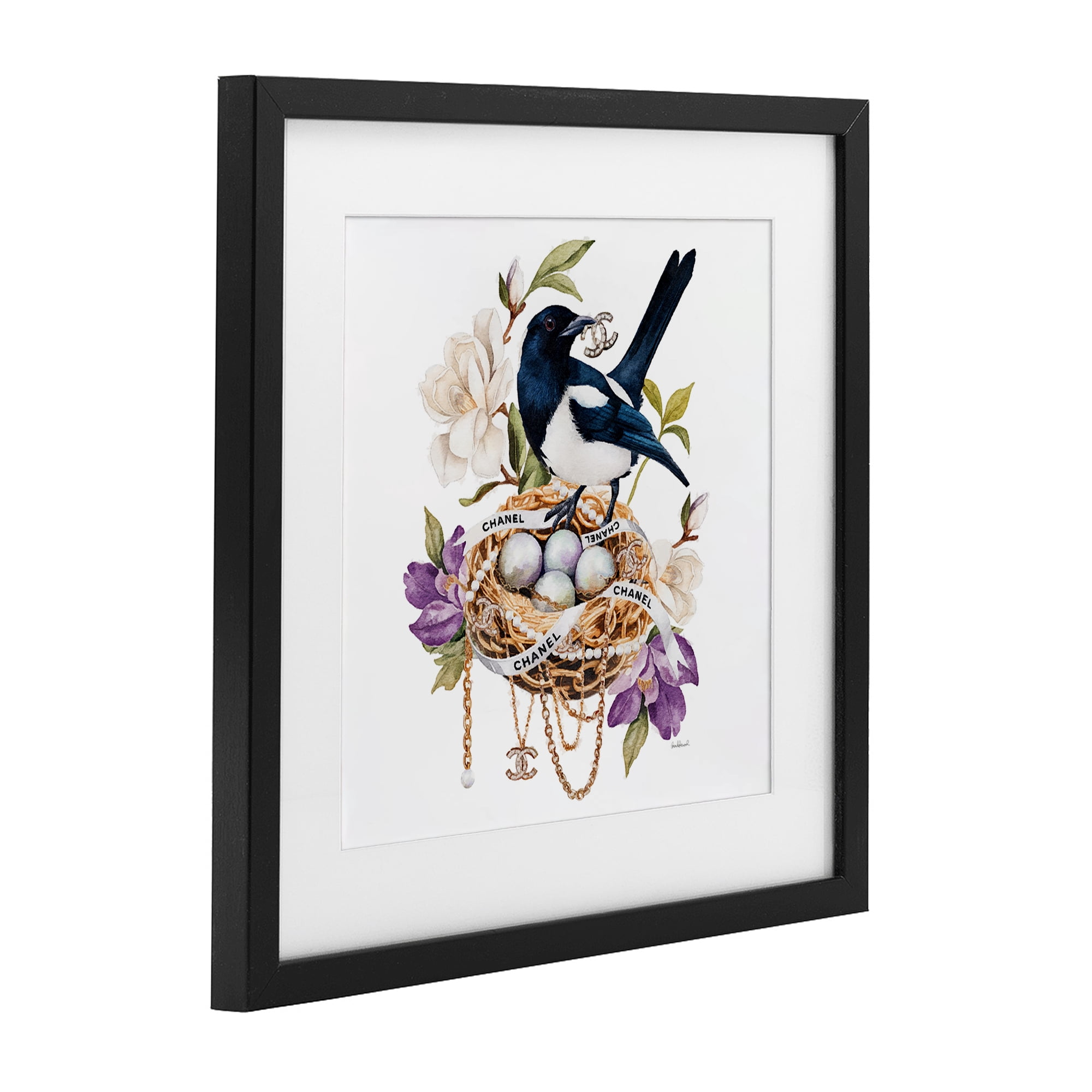 Stupell Industries Glam Birds Nest Magnolia Black Framed Print Under Glass, design by Amanda Greenwood