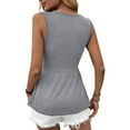 thumbnail image 4 of Peplum Hem Tank Top - Women's V-Neck Flowy Casual Blouse, Elegant Sleeveless Summer Vacation Shirt | Baberdicy | V Neck Tank Tops for Women Front Sleeveless Tops Flowy Peplum Shirts (Grey | L), 4 of 6