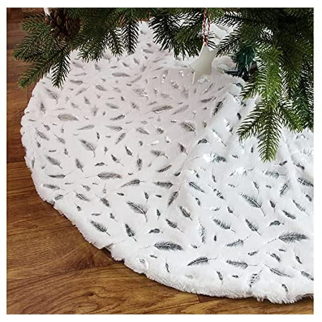 White Christmas Tree Skirt 36 Inches, Plush Faux Fur Xmas Tree Skirt