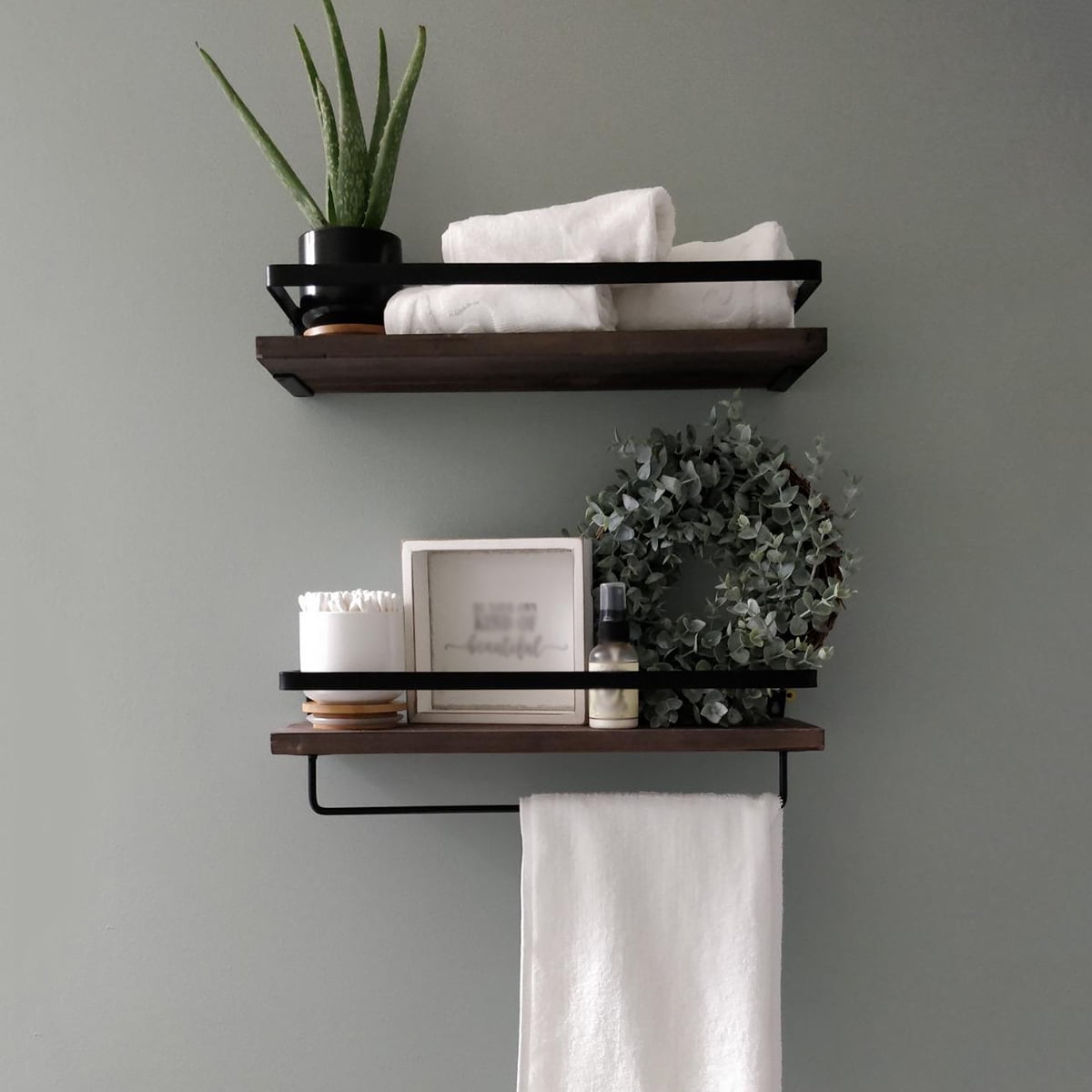 70cm Tasmanian Oak Bathroom Shelf With 60cm Matt Black Towel Rack. Bathroom  Shelf. Towel Rail. Floating Bathroom Shelf. 