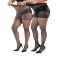 thumbnail image 2 of Gustave 2Pcs Plus Size Silky Sheer Pantyhose 40 Denier High Waisted Control Top Tights Hosiery Elastic Nylon Panty Hose Reinforced Toe for Women "Black + Gray", 2 of 8