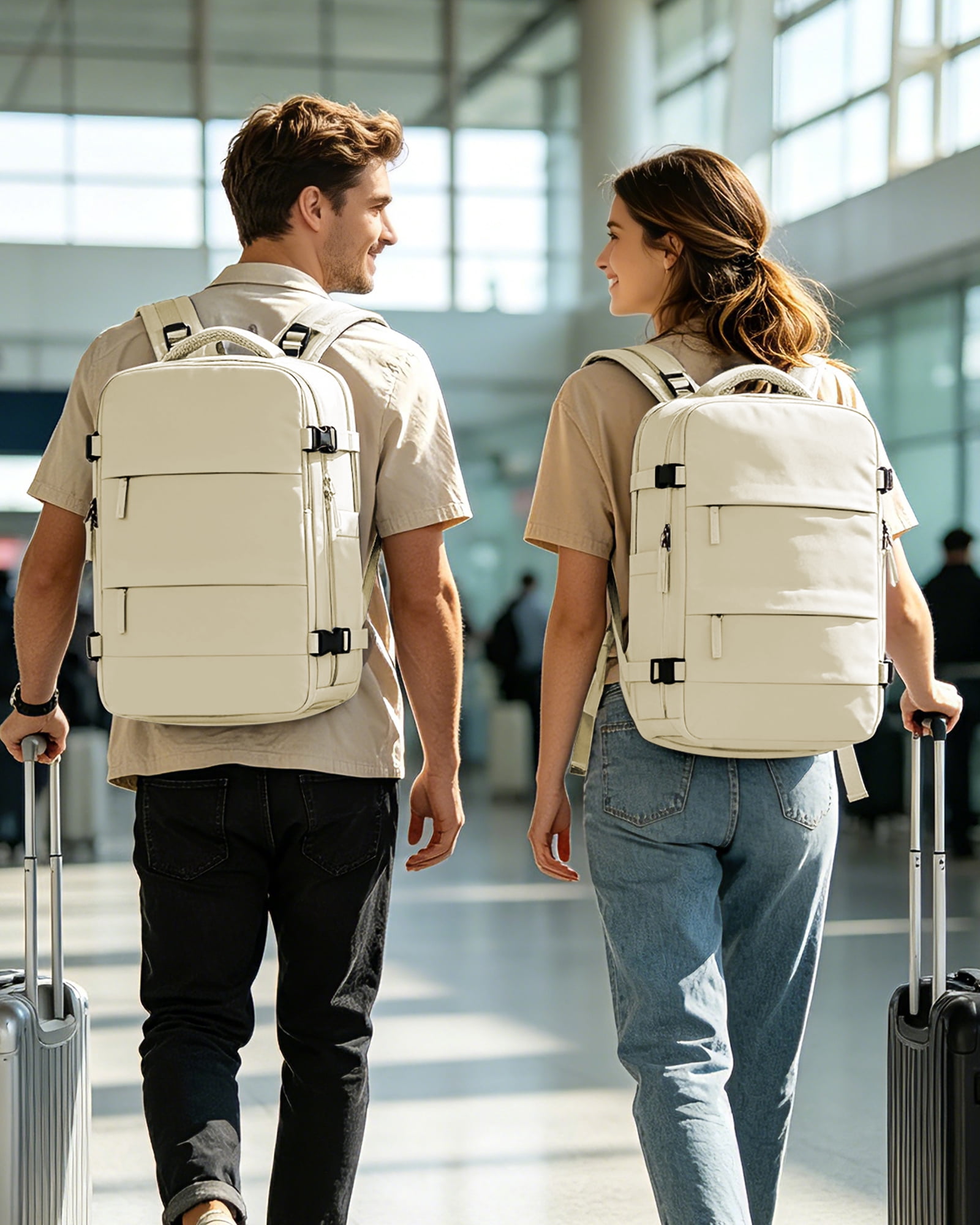 SYCNB Vacuum Travel Backpack for men women, Large Capacity Airline Approved Carry-On Backpack Features USB Charging Port, Waterproof Rucksack Fits 18 Inch Laptop, for Traveling Business, Light Blue