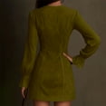 thumbnail image 2 of IWRICH Suede Mini Dress V-Neck Zip-Up Western Cowgirl Dress Long Sleeve Suede Dresses Vintage Western Dresses Dark Green XL, 2 of 5