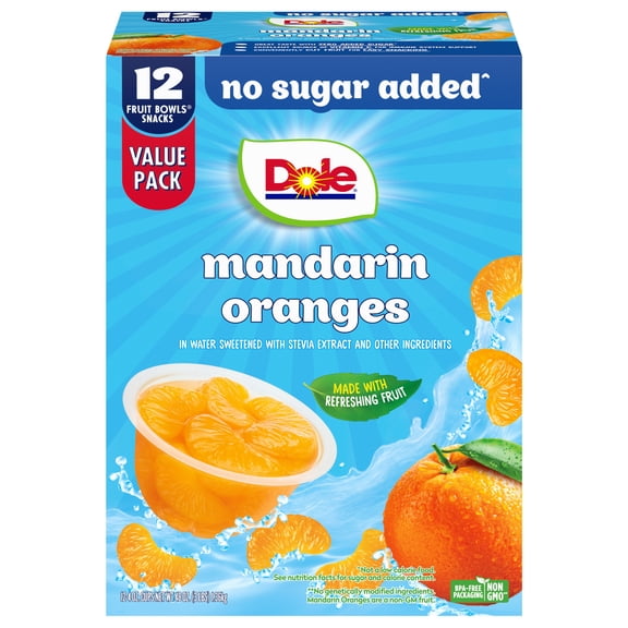 Dole Fruit Bowls No Sugar Added Mandarin Oranges, 4 oz Cups (12 Pack)
