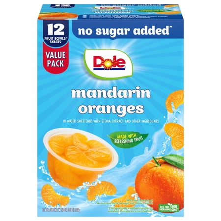 Dole Fruit Bowls No Sugar Added Mandarin Oranges, 4 oz Cups (12 Pack)