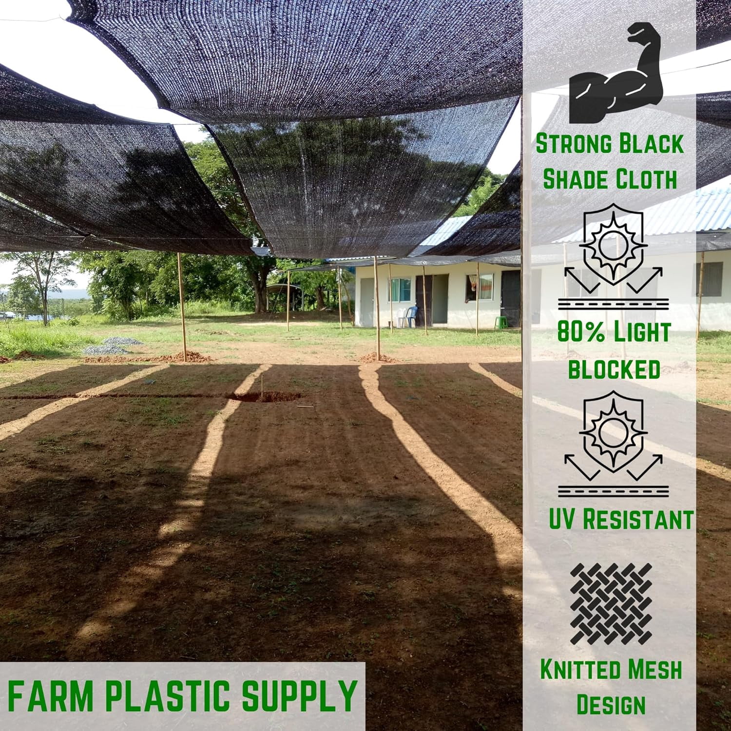 Farm Plastic Supply - Black Shade Sail Hemmed and with Grommets - 80% - Mesh Fabric for Patio Shade, Garden Shade Sail, Sun Shade, Shade Canopy, Garden Sun Block, Wind Screen, Shade Cloth (6' x 25')