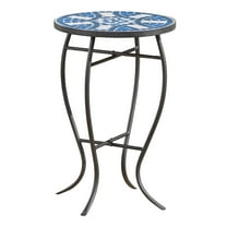 GDF Studio Colbin Outdoor Ceramic Tile Mosaic Side Table, Blue, White, and Matte Black
