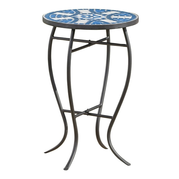 GDF Studio Colbin Outdoor Ceramic Tile Mosaic Side Table, Blue, White, and Matte Black