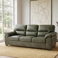 thumbnail image 3 of 81" 3 Seater Sofa, Tech Breathable Faux Leather Tufted Couch with Wide Armrests for Living Room, Apartment, Office (Olive Green), 3 of 8