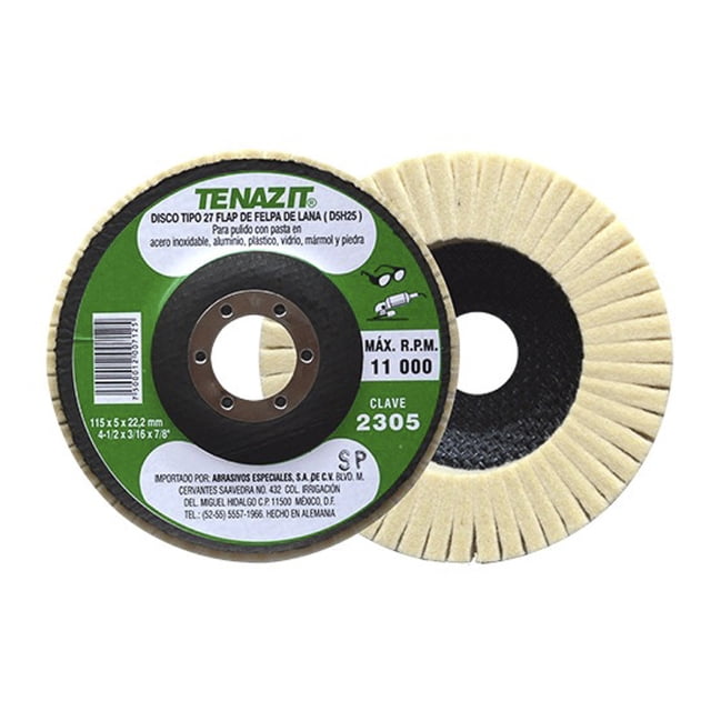 Disco de Pulido TENAZIT Flap Felpa Lana 4-1/2x3/16x7/8 Tipo 27 #2305